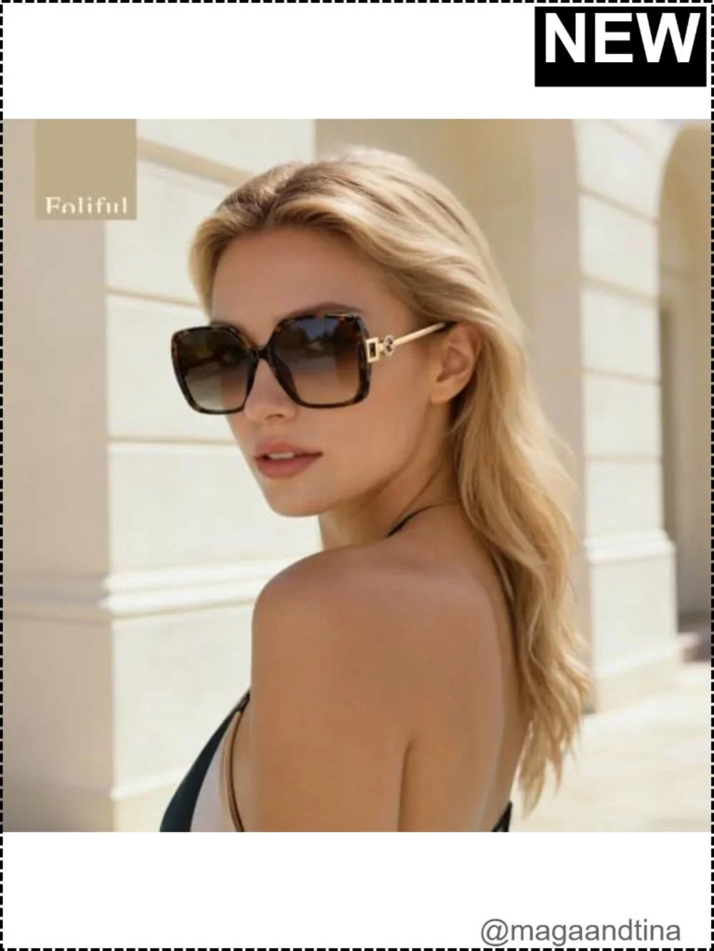 Oversized Square Sunglasses Women Retro Vintage UV Protection Metal Frame